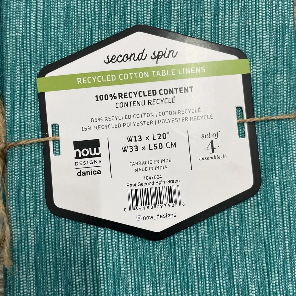 Now Designs‎ Danica Placemats Set of 8 Second Spin Recycled Cotton Green
